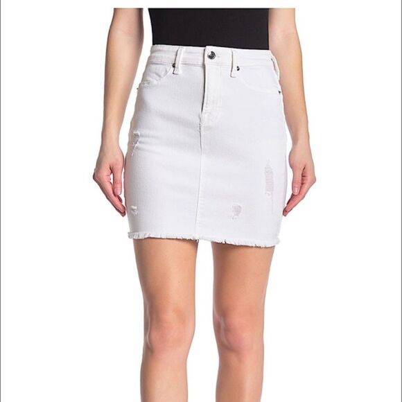 Good American Distressed Denim Mini Skirt White Size 22 - Picture 1 of 6
